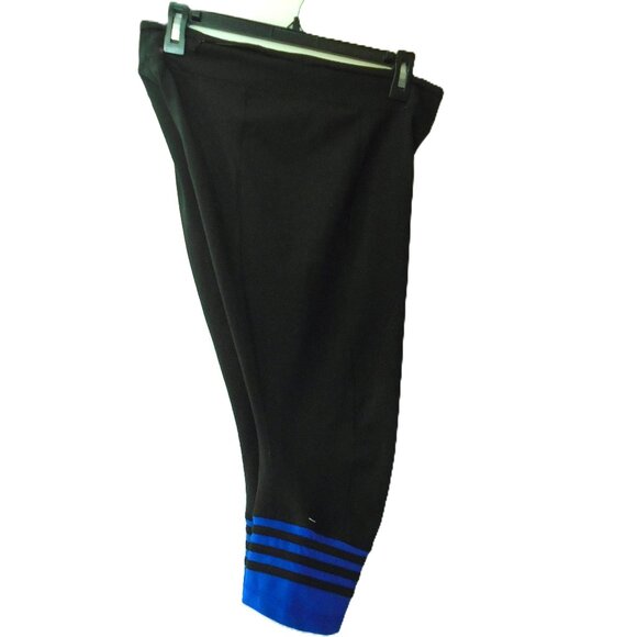 ADIDAS CLIMALITE RESPONSE BLACK WITH BLUE CROPPED LEGGINGS CAPRIS WOMENS SIZE L - Picture 7 of 13